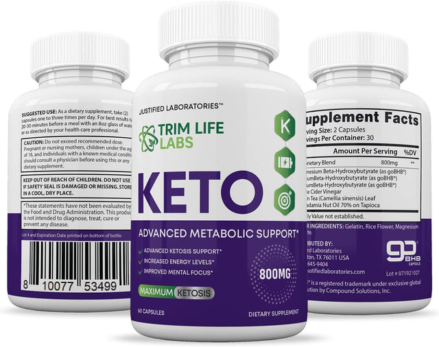 (3 Pack) Trim Life Labs Keto Pills Includes Apple Cider Vinegar Patented Gobhb® Exogenous Ketones Advanced Ketogenic Supplement Ketosis Support for Men Women 180 Capsules