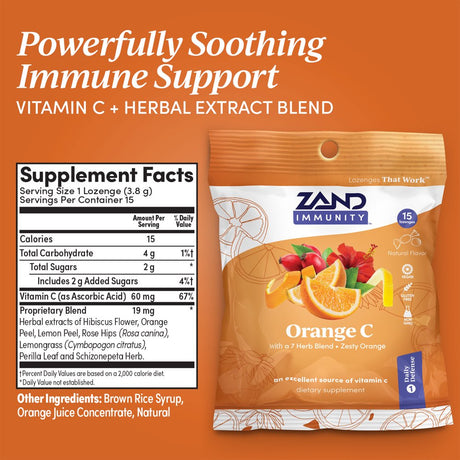 Zand Immunity Orange C Herbalozenge | Vitamin C Throat Drops W/ Soothing Herb Extracts | Non-Gmo (3 Bags, 15 Lozenges)