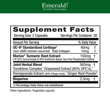 Emerald Labs UC-II Joint Formula with Meriva Phytosome and Bioperine for Support of Joint and Cartilage Repair, Collagen Growth Support, Reduce Pain and Inflammation Support - 60 Vegetable Capsules