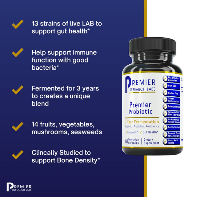 Premier Research Labs Probiotic Caps - Supports Healthy Intestinal & Gastrointestinal Health - Features 12 Different Viable Strains - Gluten Free & Non GMO - 60 Vegetarian Softgels