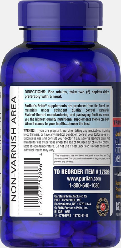 Puritan'S Pride Triple Glucosamine/Chondroitin/Msm, 180 Count