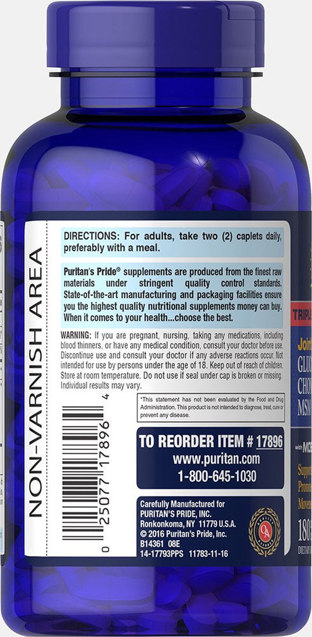 Puritan'S Pride Triple Glucosamine/Chondroitin/Msm, 180 Count