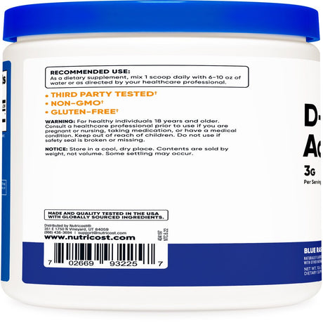 Nutricost D-Aspartic Acid (DAA) Powder 300G (Blue Raspberry) - Amino Acid