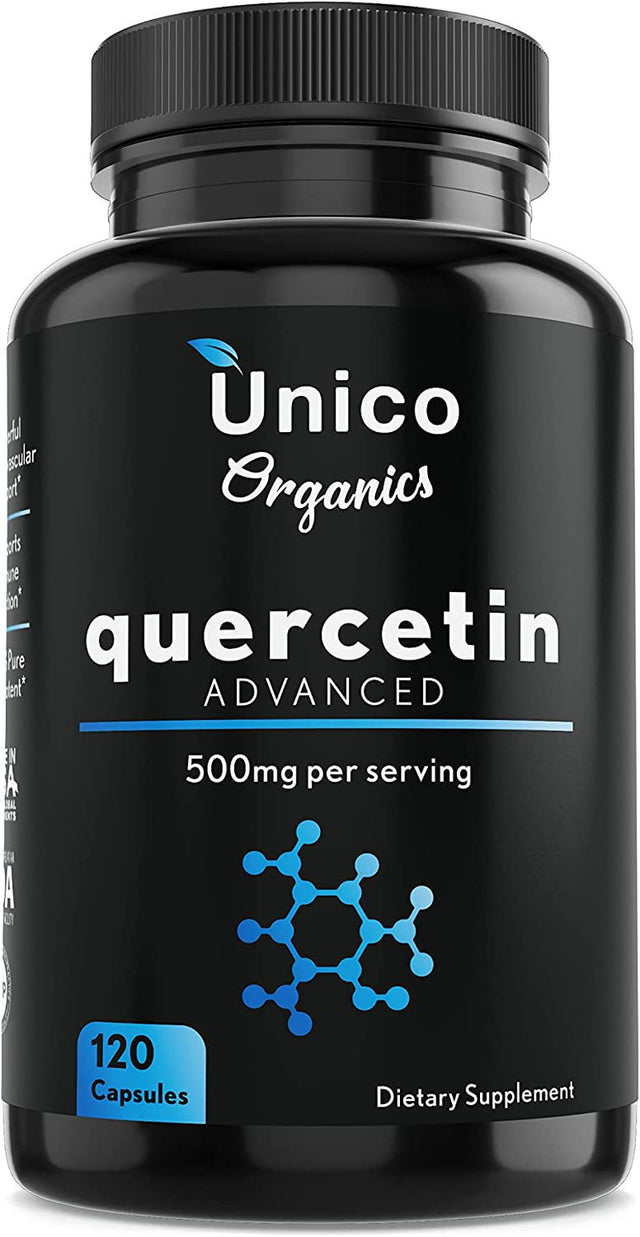 Unico Organics Quercetin Advanced for Immune System , No Gluten, Dairy and Sugar with Coq10 & Turmeric, 500Mg per Serving,120 Capsules