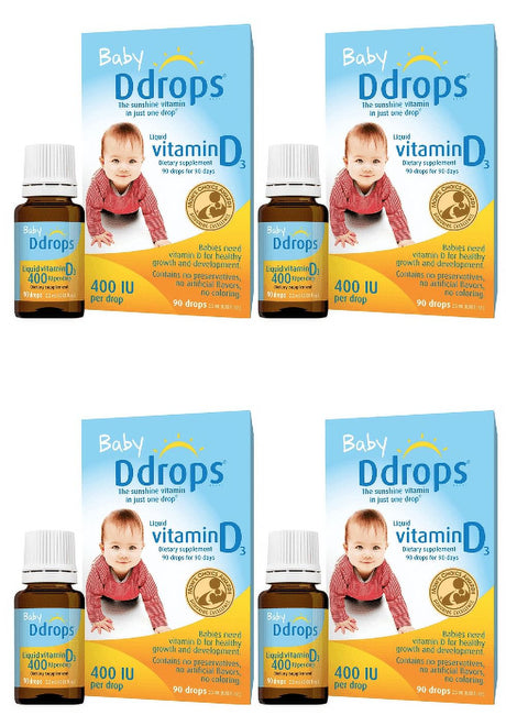 Baby D Drops Liquid Vitamin D3 400 Iu/Drop, 90 Drops- 4 Pack