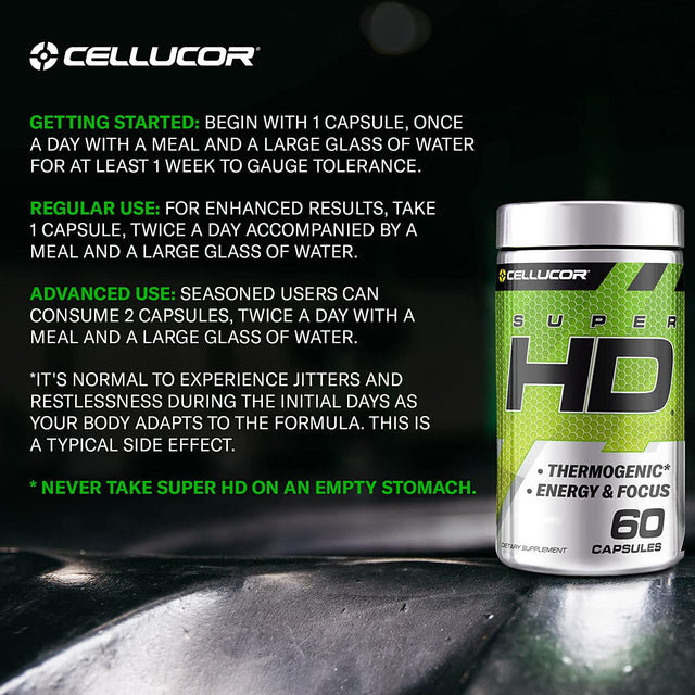 Cellucor Super HD for Men & Women - Enhance Focus and Increase Energy - Capsimax, Green Tea Extract, 160Mg Caffeine & More 60 Servings