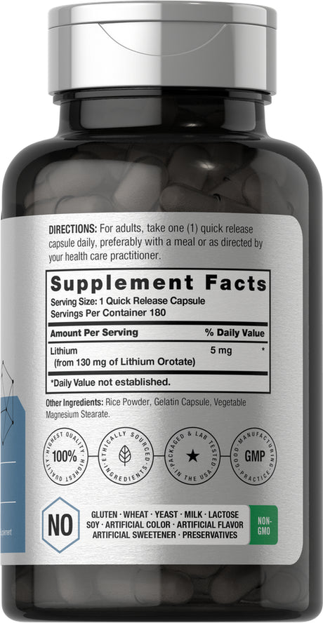 Lithium Orotate 130Mg | 180 Capsules | by Horbaach