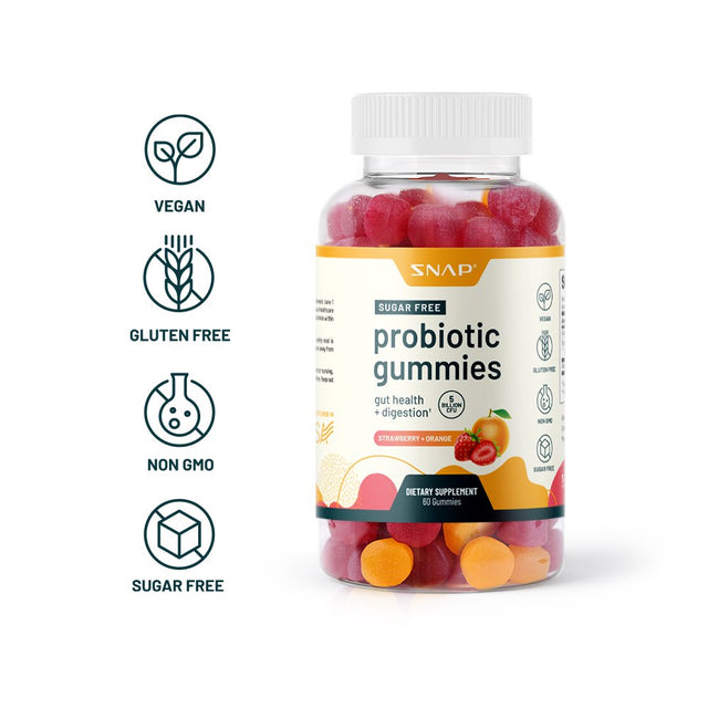 Sugar Free Probiotic Gummies Supplement - Snap Supplements Gut Health, Digestion, Immune Support, Anti-Inflammatory - 60 Gummies