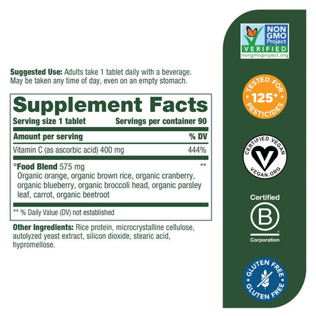 Megafood Ultra C-400 Mg - Immune Support Supplement and Support for Cellular Health with 400Mg Vitamin C plus Real Food - Vegan, Kosher, and Non-Gmo - Made without 9 Food Allergens - 90 Tabs