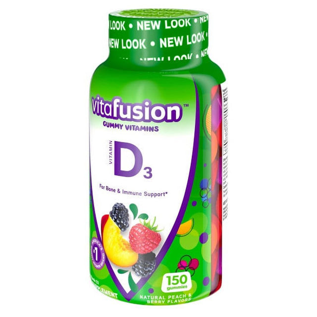 Vitafusion Vitamin D3 2000 IU Gummy Vitamins for Adults Dietary Supplement Peach, Blackberry & Strawberry Flavo (Pack of 4)