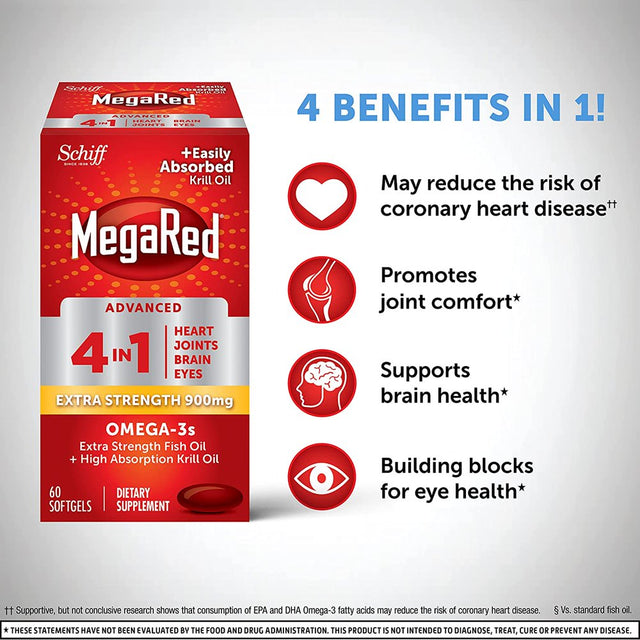 Megared Advanced 4In1 900Mg, Concentrated Omega-3 Fish & Krill Oil Supplement 40 Ct (Pack of 6)