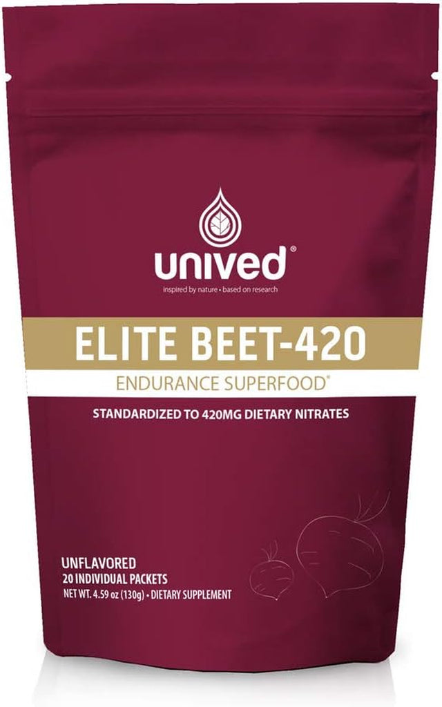 Unived Elite Beet-420 | Beetroot Extract Standardized to 6.5% Dietary Nitrate, 420Mg Nitrate per Serving | Endurance Superfood for Athletes | Vegan, Caffeine-Free, Pre-Workout | 20 Servings