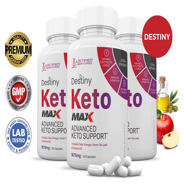 (3 Pack) Destiny Keto ACV MAX Pills 1675Mg Alternative to Gummies Dietary Supplement 180 Capsules