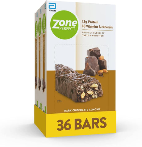 Zoneperfect Protein Bars, 12G Protein, 18 Vitamins & Minerals, Nutritious Snack Bar, Dark Chocolate Almond, 36 Bars