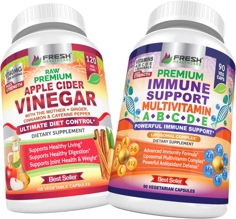 FRESH HEALTHCARE Apple Cider Vinegar and Immune Support Mutlivitamin Bundle