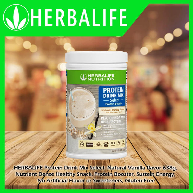 Herbalife Protein Drink Mix Select: Natural Vanilla Flavor 638G, Nutrient Dense Healthy Snack, Protein Booster, Sustein Energy, No Artificial Flavor or Sweeteners, Gluten-Free