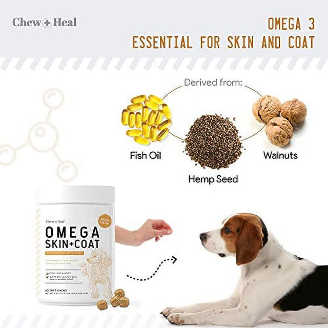 Chew + Heal (60 Count) Salmon Oil for Dogs - Soft Chew Omega Treats for Skin and Coat