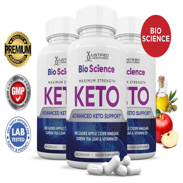 (3 Pack) Bio Science Keto ACV Pills 1275Mg Dietary Supplement 180 Capsules