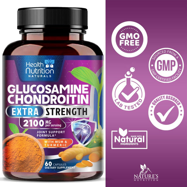 Glucosamine Chondroitin MSM Turmeric Boswellia - Joint Support Supplement for Joint Health and Joint Function Support - Glucosamine Sulfate Mobility Formula - Gluten Free and Non-Gmo - 60 Capsules