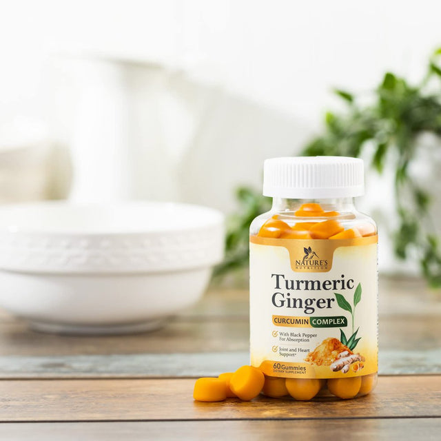 Turmeric Ginger Gummies - Vegan Turmeric Curcumin Gummy with 95% Curcuminoids - Black Pepper for Max Absorption, Premium Joint Support Supplement, Nature'S Tumeric Extract, Peach Flavor - 60 Gummies