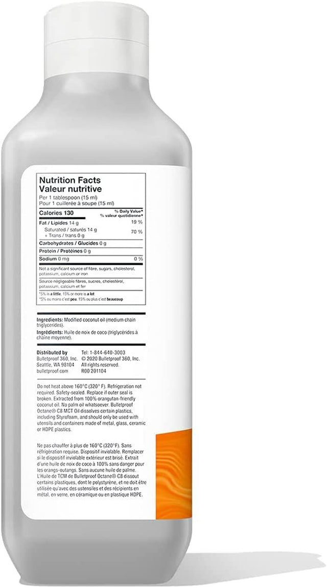 Brain Octane Premium C8 MCT Oil from Non-Gmo Coconuts, 14G Mcts, 32 Fl Oz, Bulletproof Keto Supplement for Sustained Energy, Appetite Control, Mental & Physical Energy, Non-Gmo, Vegan & Cruelty Free