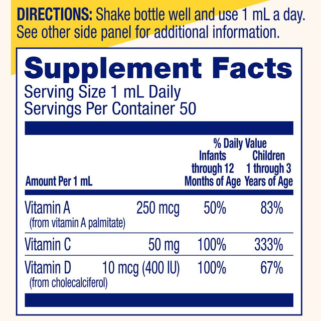 Enfamil Tri-Vi-Sol Vitamin A, C & D Multi-Vitamin Drops for Infants, Supports Growth & Immune Health, 50 Ml Dropper Bottle