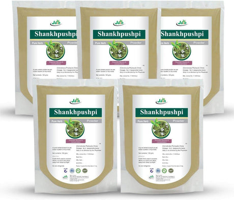 Jain'S Shankhpushpi (Convolvulus Pluricaulis) Powder 100 Gram (Pack of 5) - Indian Ayurveda'S Pure Natural Herbal Supplement Powder