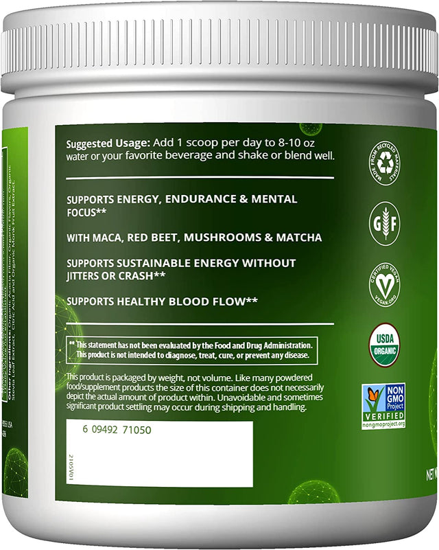 MRM Nutrition Organic Pre-Workout Powder | Black Cherry Flavored | Superfoods + 150Mg Natural Caffeine + Adaptogens | Clean Energy + Focus| Healthy Blood Flow | Vegan + Non-Gmo | 20 Servings