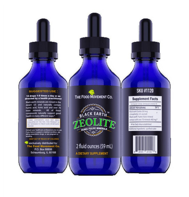 The Food Movement Black Earth Zeolite with Humic Fulvic Acids, Trace Minerals for Body Detox, Gut Health, Immune Support - 2Oz