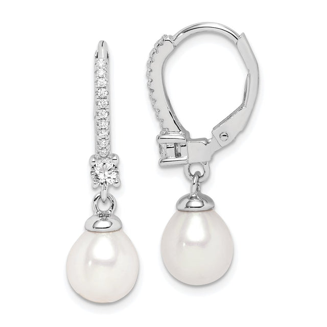 Sterling Silver Rhod-Plat 7-8Mm White Rice FWC Pearl CZ Earrings QE15201