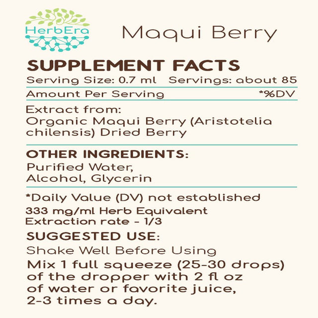 Maqui Berry Alcohol Herbal Extract Tincture, Super-Concentrated Organic Maqui Berry (Aristotelia Chilensis) Dried Berry 2 Oz