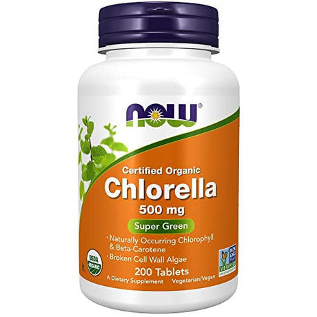 NOW Supplements, Organic Chlorella 500 Mg with Naturally Occurring Chlorophyll, Beta-Carotene, Mixed Carotenoids, Vitamin C, Iron and Protein, 200 Tablets