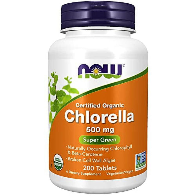 NOW Supplements, Organic Chlorella 500 Mg with Naturally Occurring Chlorophyll, Beta-Carotene, Mixed Carotenoids, Vitamin C, Iron and Protein, 200 Tablets