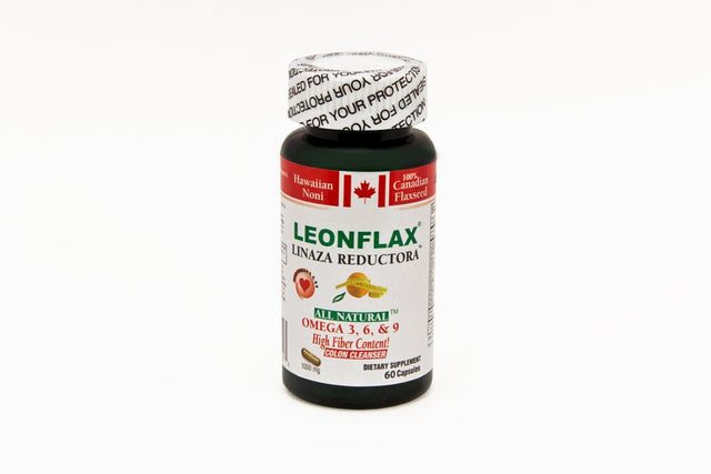 Leonflax 100% Authentic Canadian Flax Seed with Omega-3-6-9 High Fiber Content - Colon Cleanser and Fat Reducer Capsules, 60 Ct