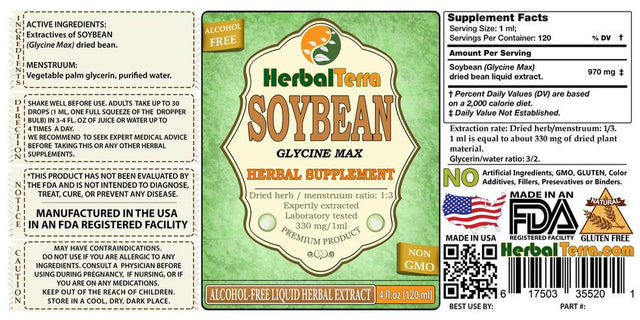 Soybean (Glycine Max) Glycerite, Dried Beans Alcohol-Free Liquid Extract (Herbal Terra, USA) 32 Oz