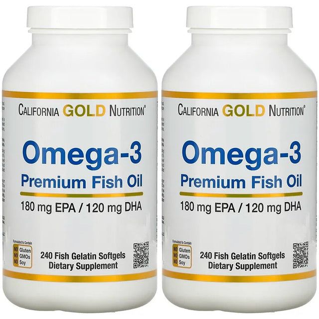 California Gold Nutrition Premium Fish Oil, Omega-3, 180 Mg EPA, 120 Mg DHA, Concentrated Triglyceride Form, 240 Fish Gelatin Softgels, 2 Pack