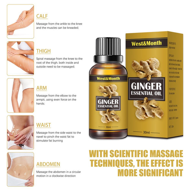 Ginger Essential Oil Belly Drainage Slimming Tummy Lymphatic Drainage Massage for Swelling and Pain Relief SPA Gua Sha