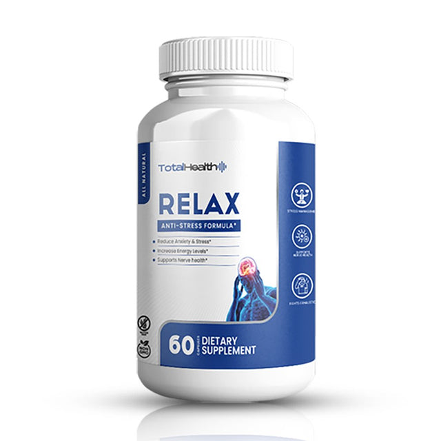 Total Health Relax anti Stress Formula Supplements | Supports Relaxation and Nerve Health | Stress Relief and Calming Pills | Non-Gmo, Gluten Free and Sugar Free - 60 Vegan Capsules