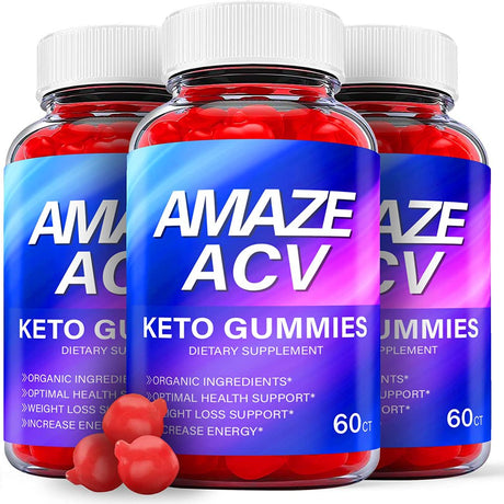 (3 Pack) Amaze Keto ACV Gummies - Supplement for Weight Loss - Energy & Focus Boosting Dietary Supplements for Weight Management & Metabolism - Fat Burn - 180 Gummies