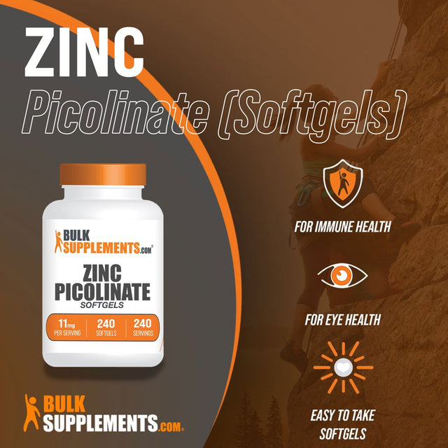 Bulksupplements.Com Zinc Picolinate Softgels, 11Mg - Zinc Supplements (240 Softgels - 240 Servings)