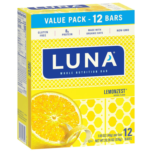 LUNA Bar - Lemonzest Flavor - Gluten-Free - Non-Gmo - 7-9G Protein - Made with Organic Oats - Low Glycemic - Whole Nutrition Snack Bars - 1.69 Oz. (12 Pack)