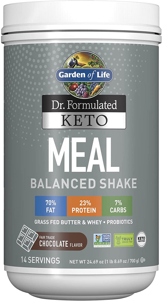 Garden of Life Dr. Formulated Keto Meal Balanced Shake - Chocolate Powder, 14 Servings, Truly Grass Fed Butter & Whey Protein plus Probiotics, Non-Gmo, Gluten Free, Ketogenic, Paleo Meal Replacement