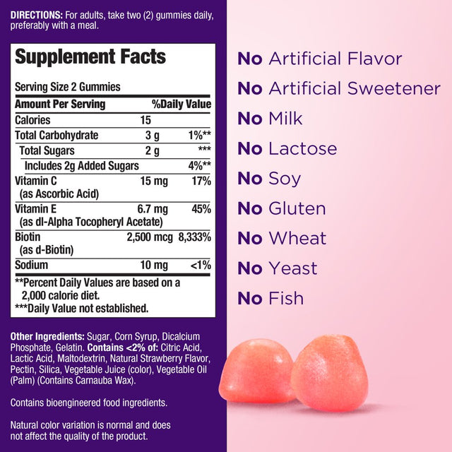 Nature'S Bounty Hair, Skin and Nails Strawberry Gummies, 2500Mcg Biotin, 180 Ct.