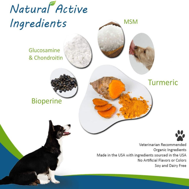 Natural Dog Hip & Joint Supplement for Dogs Arthritis Pain Relief. Turmeric Curcumin with Black Pepper for anti Inflammatory. Tumeric MSM Glucosamine Chondroitin for Dogs Healthy Joints - 90 Chews