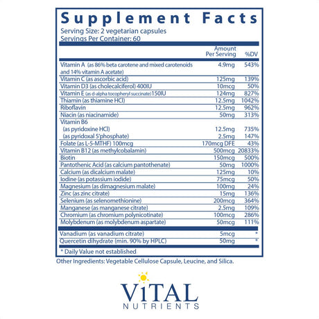 Vital Nutrients - Multi-Nutrients 5 - Ultra Antioxidant Formula (Boron, Copper, and Iron Free) - Ultra Antioxidant Daily Multi-Vitamin/Mineral Formula - 120 Vegetarian Capsules per Bottle