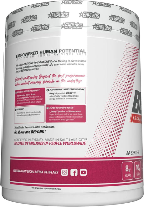 Ehplabs beyond BCAA Powder Amino Acids Supplement for Muscle Recovery - 8G of Sugar Free Bcaas Amino Acids Post Workout Recovery Powder & 10G of EAA Amino Acids Powder - 60 Servings (Dragon Fruit)