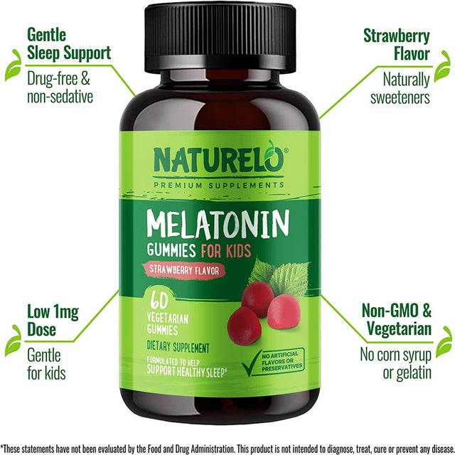 NATURELO Melatonin Gummies Supplement for Kids – Gluten Free, Vegetraian - 60Ct