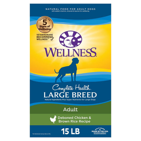 Wellness Complete Health Natural Dry Large Breed Dog Food, Chicken & Rice, 15-Pound Bag