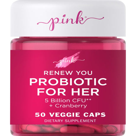 Pink Probiotics for Women | 50 Veggie Capsules | 5 Billion CFU | plus Cranberry | Vegetarian, Non-Gmo & Gluten Free Supplement