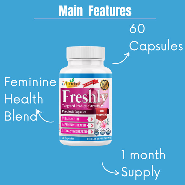 Freshly Womens Probiotics for Gut Health, Probiotics for Women Support Vaginal Health, Supports Feminine Health, Ph Balance, Digestive Balance - 60 Capsules